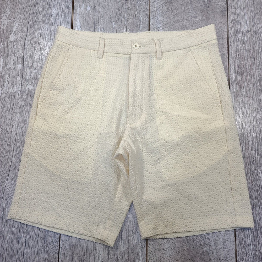 FootJoy Golf Shorts Mens 33 Yellow Seersucker Textured Performance FJ Logo